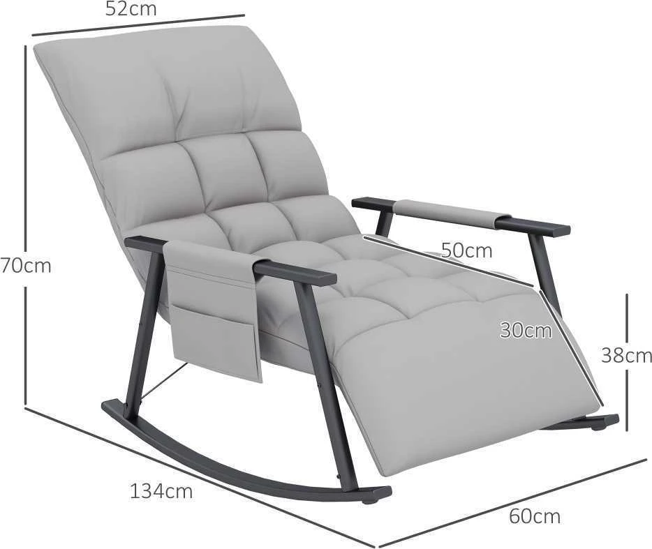Fotelis HOMCOM supama kėdė, poilsio krėslas su kojų atrama, reguliuojamu atlošu ir šonine kišene, iki 120 kg, pilkos spalvos mikropluoštas