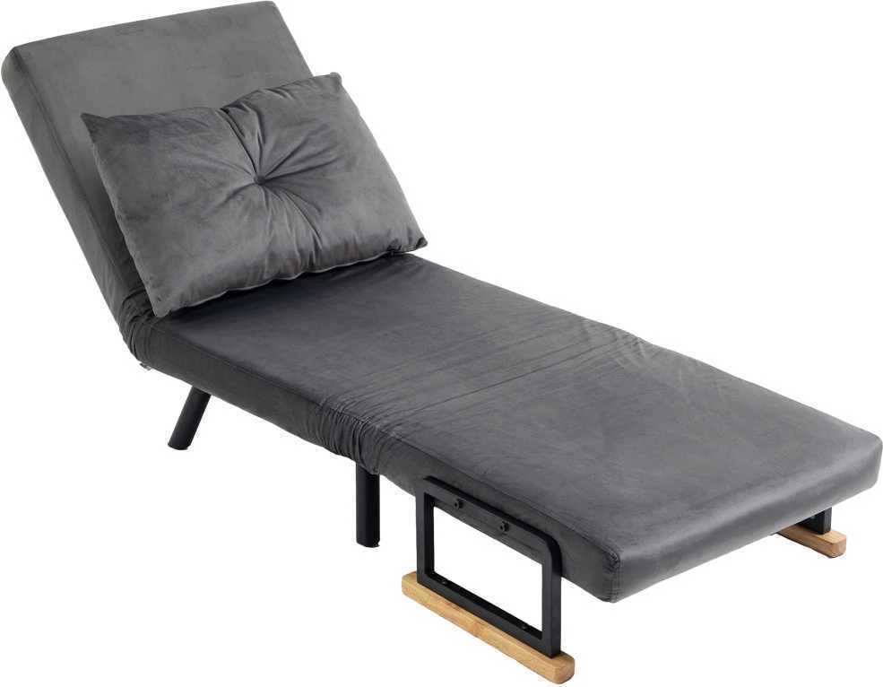 HOMCOM išskleidžiamas fotelis, viengubas sofa-lova su miegamąja funkcija, reguliuojamas poilsio fotelis, aksominė išvaizda, tamsiai pilka