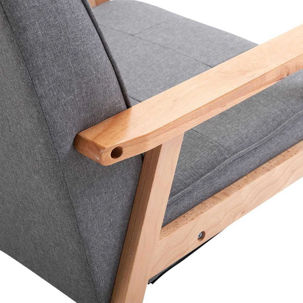 HOMCOM viengubas sofa-lovelis, minkštas fotelis su porankiais, medinis rėmas, linas, pilkas, 64,5x70x74cm