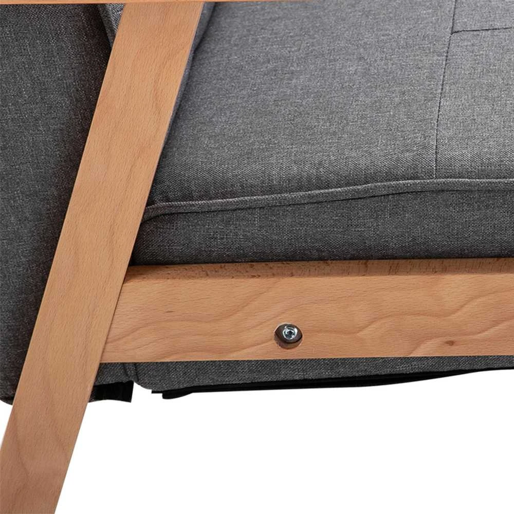 HOMCOM viengubas sofa-lovelis, minkštas fotelis su porankiais, medinis rėmas, linas, pilkas, 64,5x70x74cm