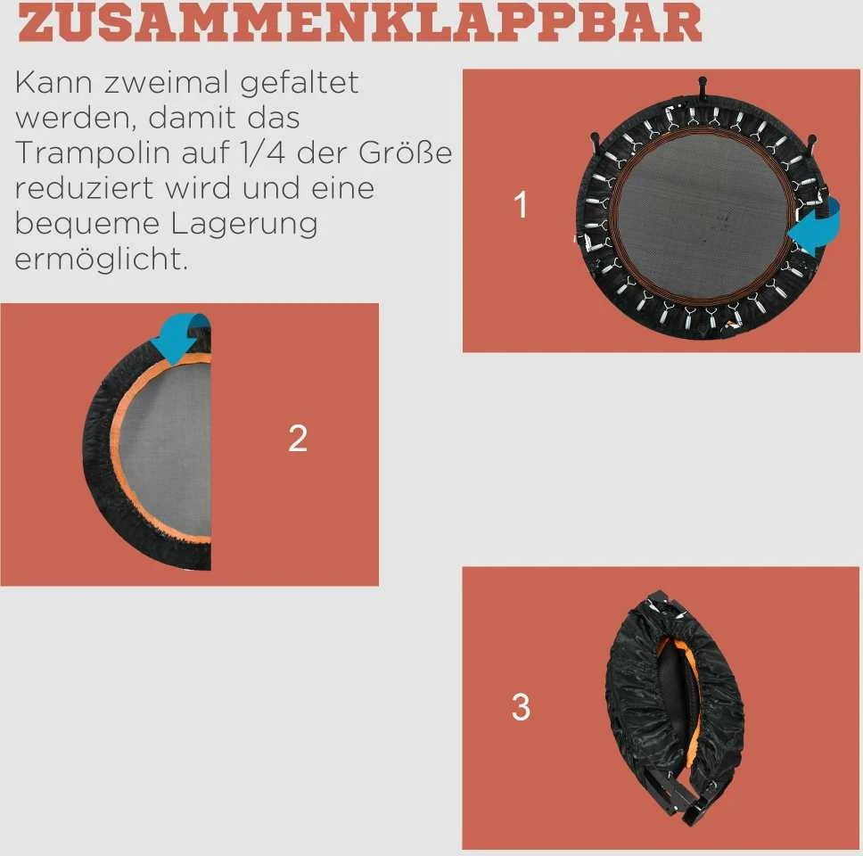 HOMCOM 102 cm fitneso batutas, sulankstomas mini batutas su keturių lygių reguliuojama rankena, fitneso atšokimo batutas suaugusiems, iki 100 kg, juodas