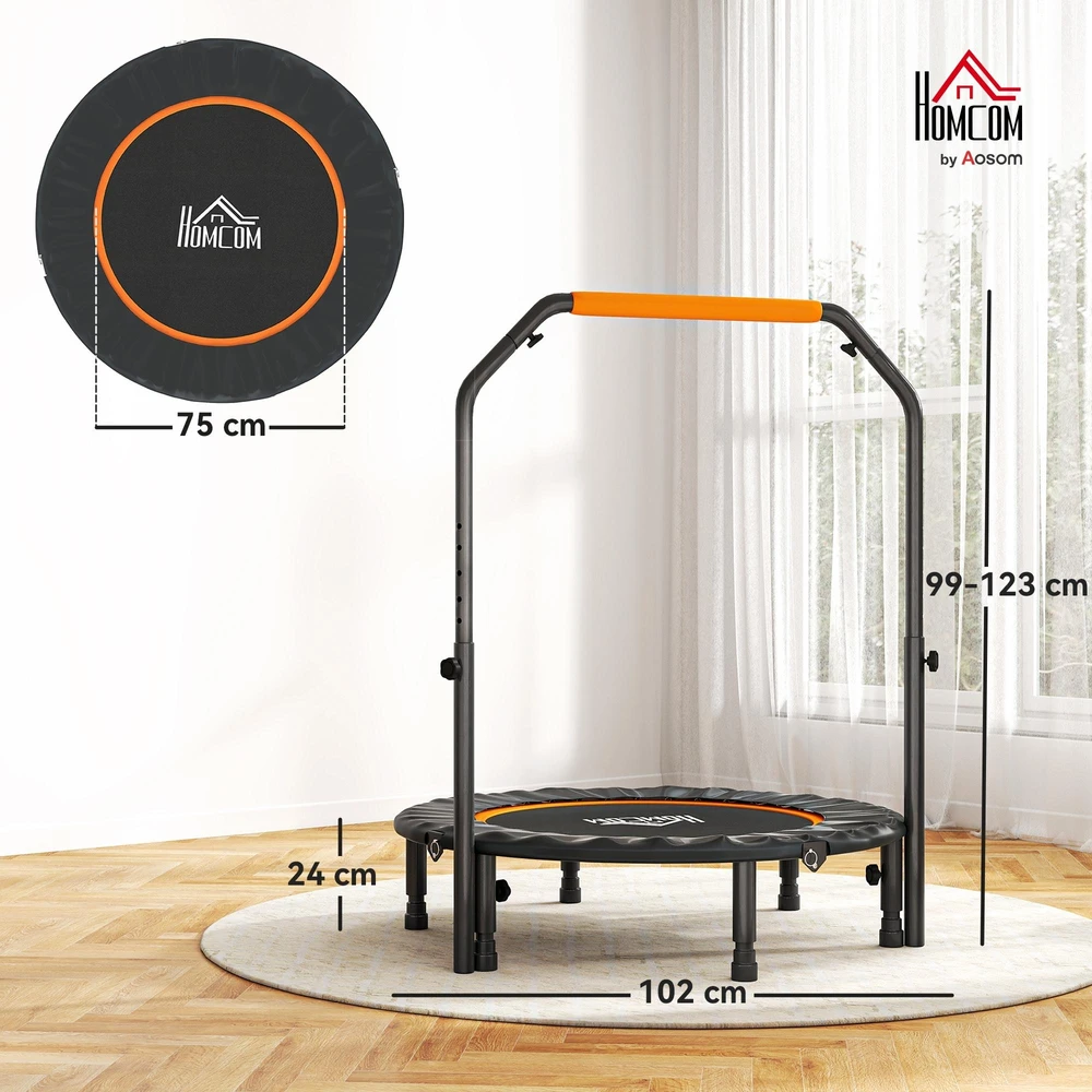 HOMCOM 102 cm fitneso batutas, sulankstomas mini batutas su keturių lygių reguliuojama rankena, fitneso atšokimo batutas suaugusiems, iki 100 kg, juodas