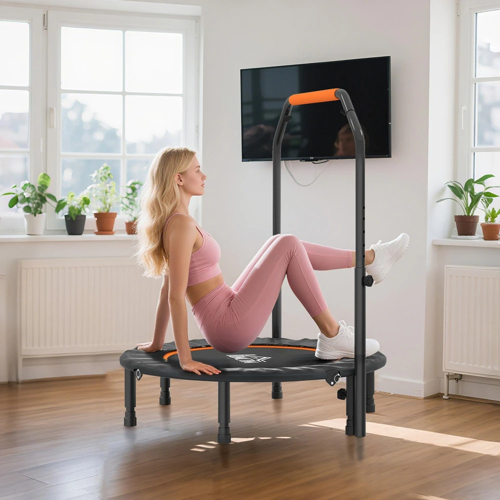 HOMCOM 102 cm fitneso batutas, sulankstomas mini batutas su keturių lygių reguliuojama rankena, fitneso atšokimo batutas suaugusiems, iki 100 kg, juodas