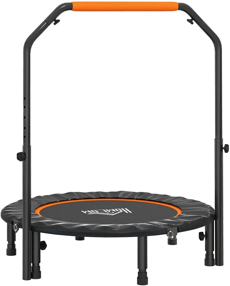 HOMCOM 102 cm fitneso batutas, sulankstomas mini batutas su keturių lygių reguliuojama rankena, fitneso atšokimo batutas suaugusiems, iki 100 kg, juodas