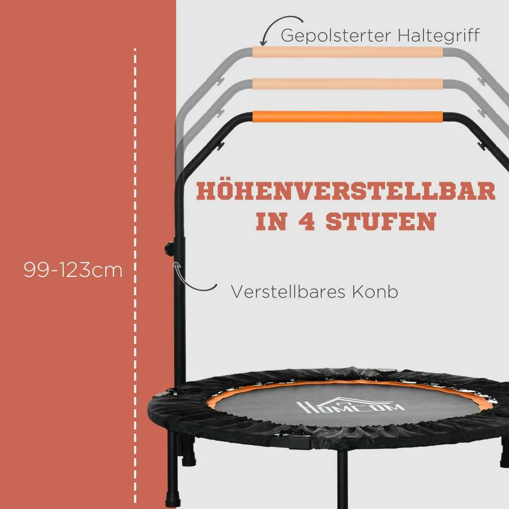 HOMCOM 102 cm fitneso batutas, sulankstomas mini batutas su keturių lygių reguliuojama rankena, fitneso atšokimo batutas suaugusiems, iki 100 kg, juodas