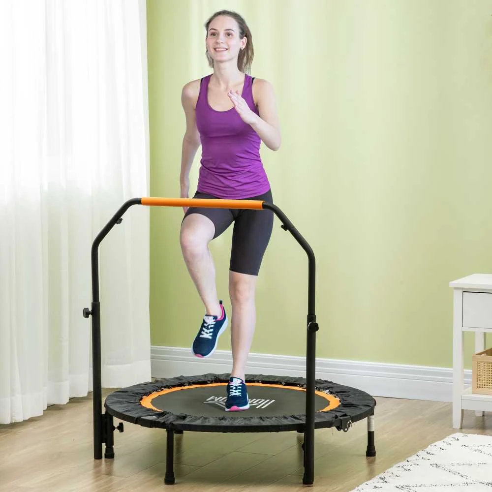 HOMCOM 102 cm fitneso batutas, sulankstomas mini batutas su keturių lygių reguliuojama rankena, fitneso atšokimo batutas suaugusiems, iki 100 kg, juodas