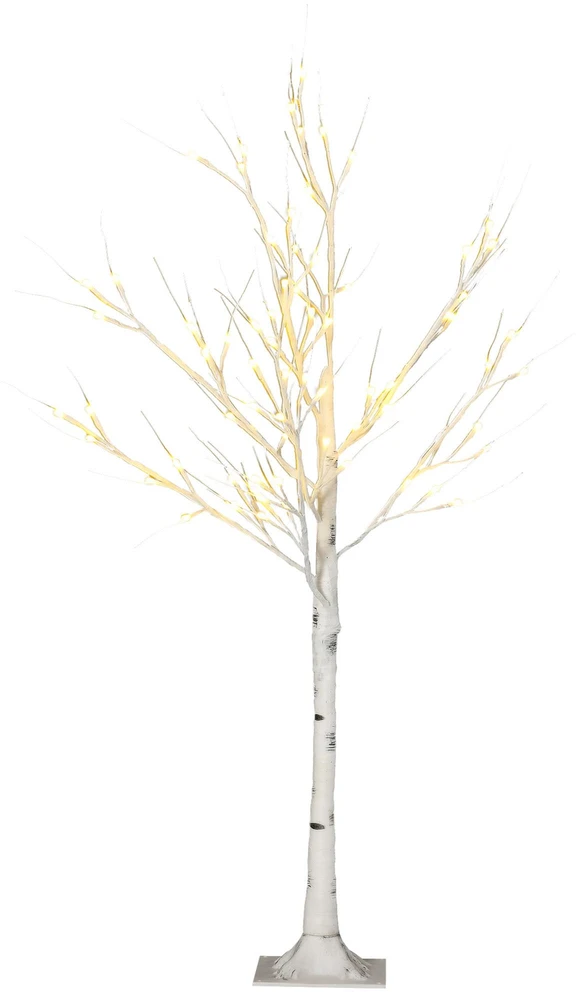 LED dirbtinis beržas su 72 šiltai baltomis LED lemputėmis, baltas, 17 x 17 x 120 cm