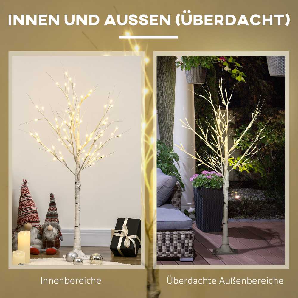 Homcom LED dirbtinis beržas su 72 šiltai baltomis LED lemputėmis, baltas, 17 x 17 x 120 cm
