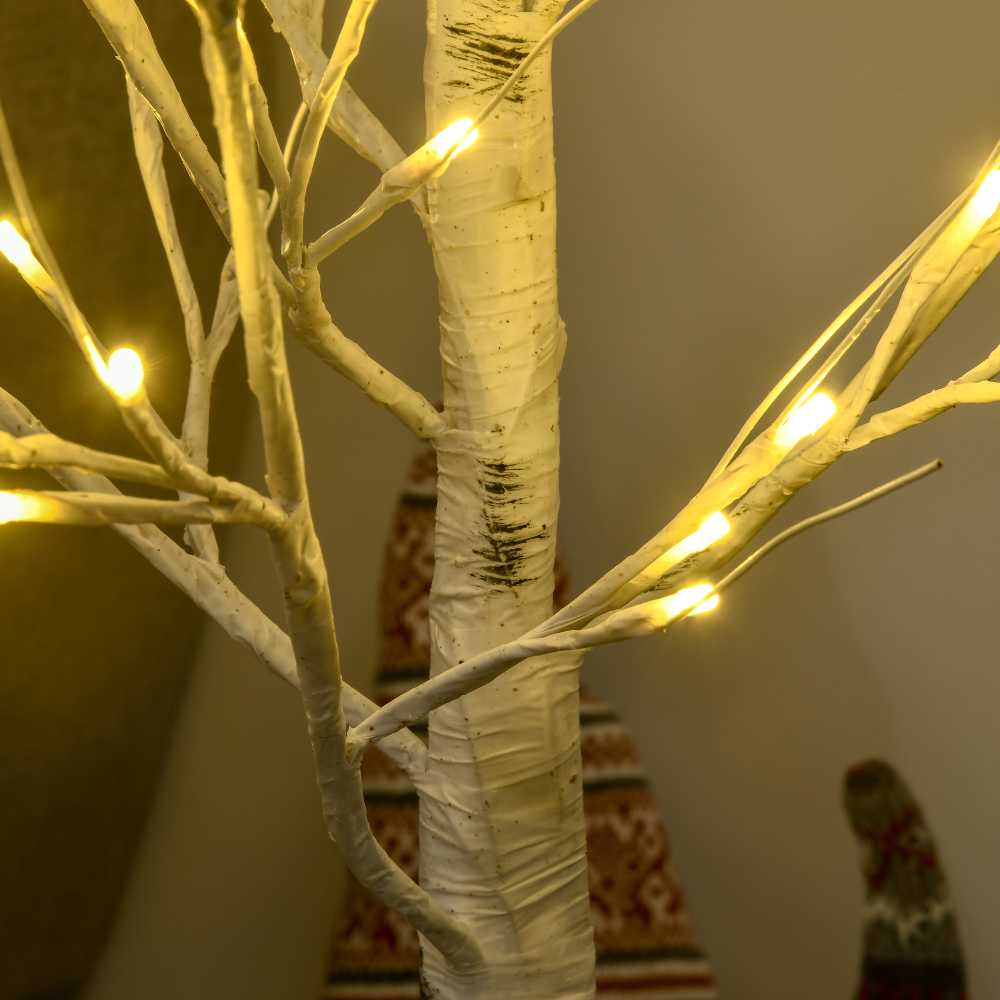 Homcom LED dirbtinis beržas su 72 šiltai baltomis LED lemputėmis, baltas, 17 x 17 x 120 cm