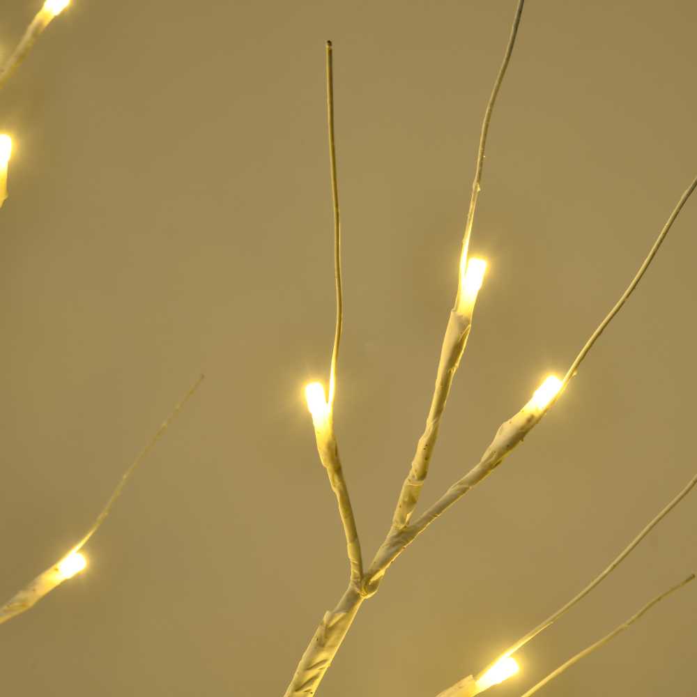 Homcom LED dirbtinis beržas su 72 šiltai baltomis LED lemputėmis, baltas, 17 x 17 x 120 cm