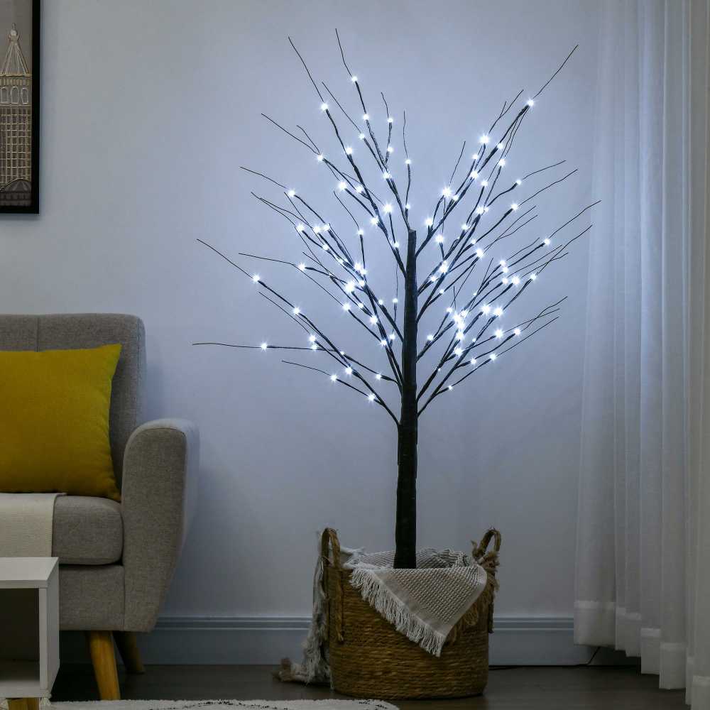 HOMCOM 150 cm dirbtinė eglutė, beržas su 96 LED, dirbtinis sniegas, Kalėdų eglutė beržas, Kalėdų dekoracijos dirbtinis beržas vakarėliui, gimtadieniui, vestuvėms, rudos spalvos
