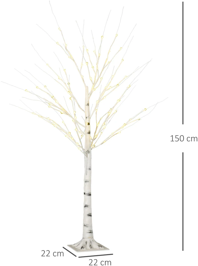 HOMCOM 150 cm dirbtinė eglutė, beržas su LED, Kalėdų eglutė beržas, kalėdinė dekoracija dirbtinis beržas vakarėliui, gimtadieniui, vestuvėms