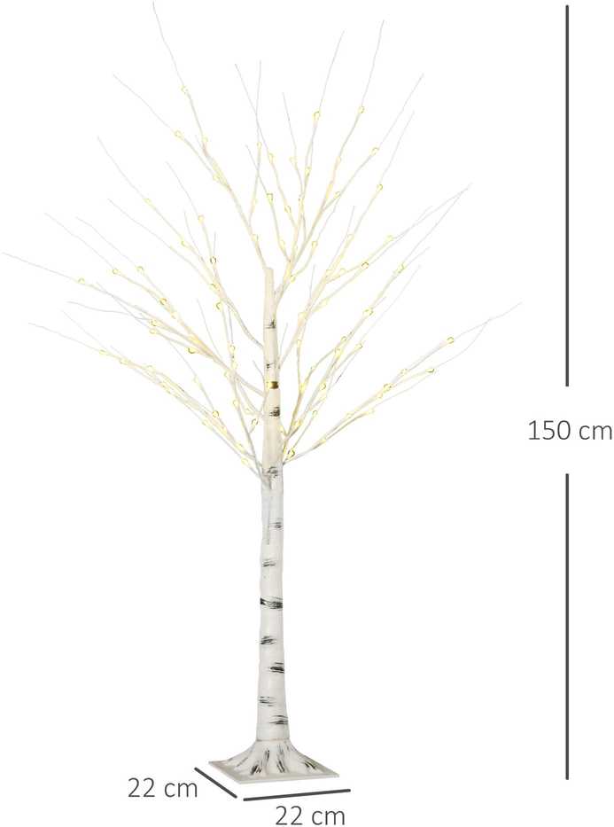 HOMCOM 150 cm dirbtinė eglutė, beržas su LED, Kalėdų eglutė beržas, kalėdinė dekoracija dirbtinis beržas vakarėliui, gimtadieniui, vestuvėms