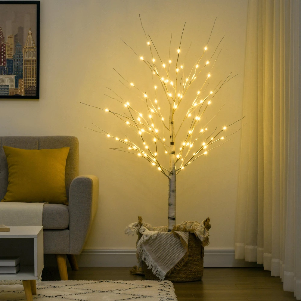 HOMCOM 150 cm dirbtinė eglutė, beržas su LED, Kalėdų eglutė beržas, kalėdinė dekoracija dirbtinis beržas vakarėliui, gimtadieniui, vestuvėms