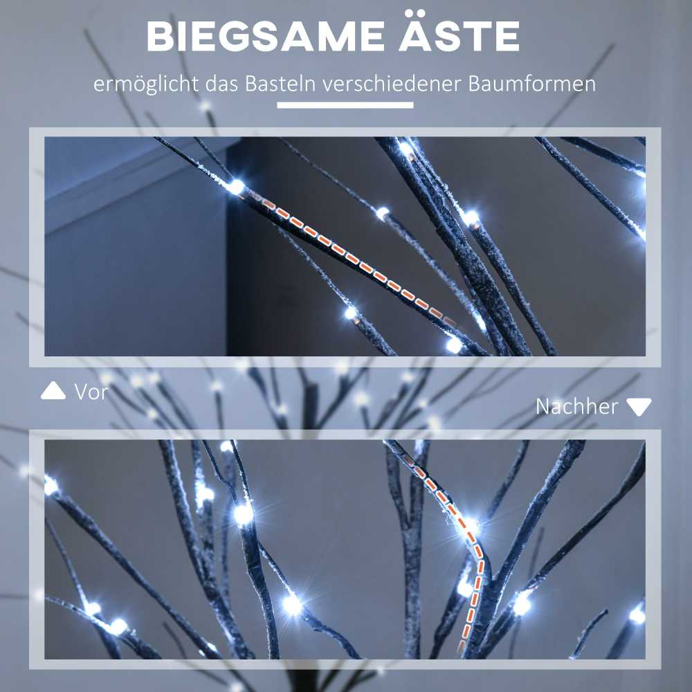 HOMCOM 150 cm dirbtinė eglutė, beržas su 96 LED, dirbtinis sniegas, Kalėdų eglutė beržas, Kalėdų dekoracijos dirbtinis beržas vakarėliui, gimtadieniui, vestuvėms, rudos spalvos