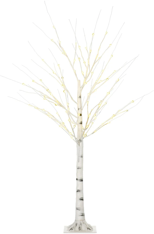 HOMCOM 150 cm dirbtinė eglutė, beržas su LED, Kalėdų eglutė beržas, kalėdinė dekoracija dirbtinis beržas vakarėliui, gimtadieniui, vestuvėms