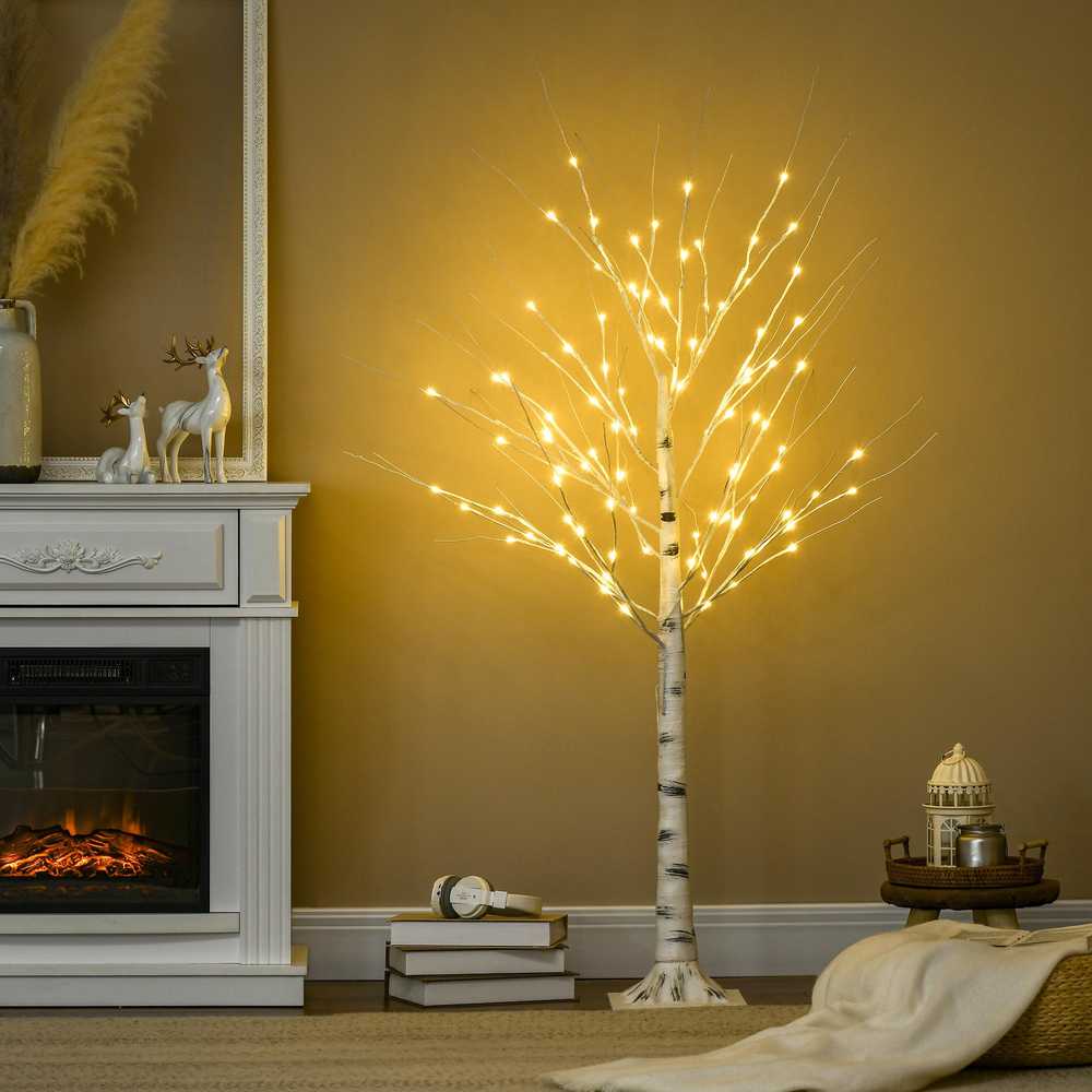 HOMCOM 150 cm dirbtinė eglutė, beržas su LED, Kalėdų eglutė beržas, kalėdinė dekoracija dirbtinis beržas vakarėliui, gimtadieniui, vestuvėms