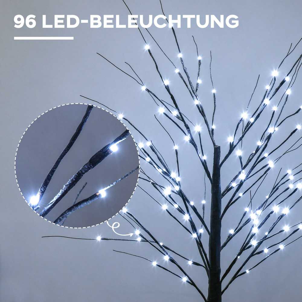 HOMCOM 150 cm dirbtinė eglutė, beržas su 96 LED, dirbtinis sniegas, Kalėdų eglutė beržas, Kalėdų dekoracijos dirbtinis beržas vakarėliui, gimtadieniui, vestuvėms, rudos spalvos