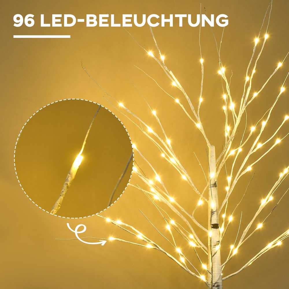 HOMCOM 150 cm dirbtinė eglutė, beržas su LED, Kalėdų eglutė beržas, kalėdinė dekoracija dirbtinis beržas vakarėliui, gimtadieniui, vestuvėms