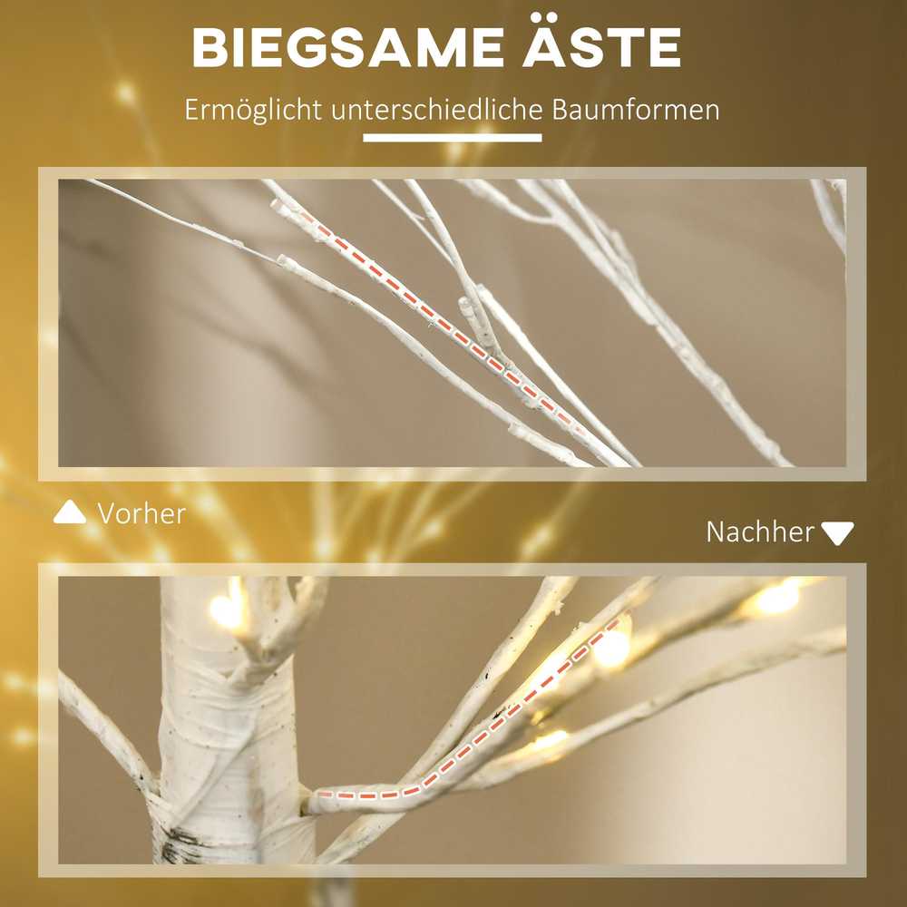 HOMCOM 150 cm dirbtinė eglutė, beržas su LED, Kalėdų eglutė beržas, kalėdinė dekoracija dirbtinis beržas vakarėliui, gimtadieniui, vestuvėms
