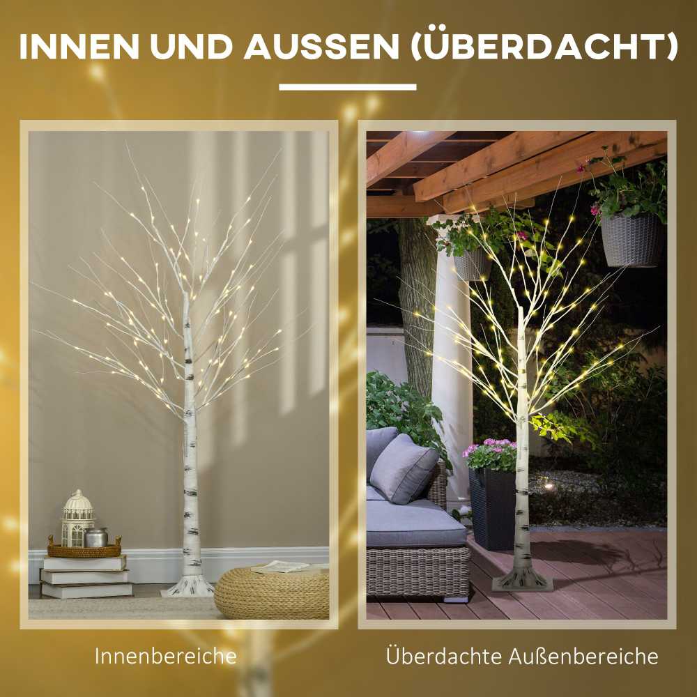 HOMCOM 150 cm dirbtinė eglutė, beržas su LED, Kalėdų eglutė beržas, kalėdinė dekoracija dirbtinis beržas vakarėliui, gimtadieniui, vestuvėms