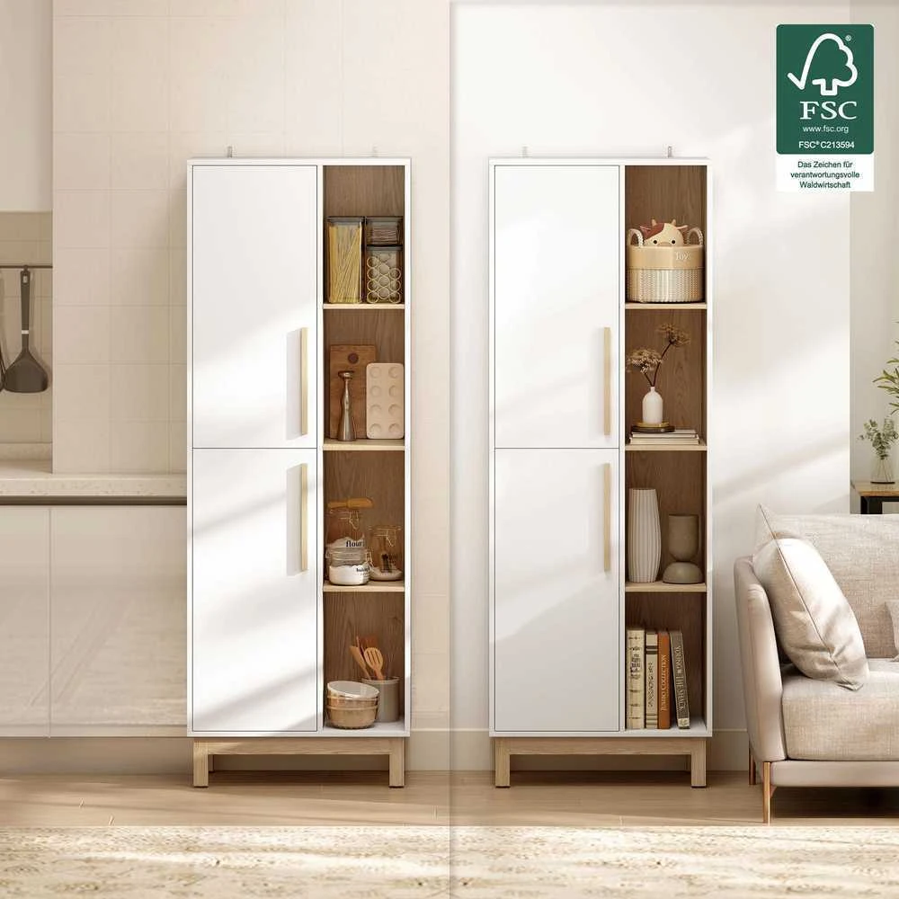 HOMCOM 176 cm aukščio knygų lentyna, 4 atviros lentynos, 2 spintelės, laisvai pastatoma, MDF, balta