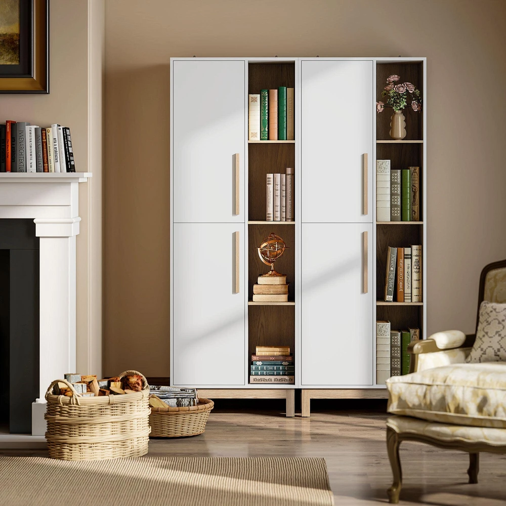 HOMCOM 176 cm aukščio knygų lentyna, 4 atviros lentynos, 2 spintelės, laisvai pastatoma, MDF, balta