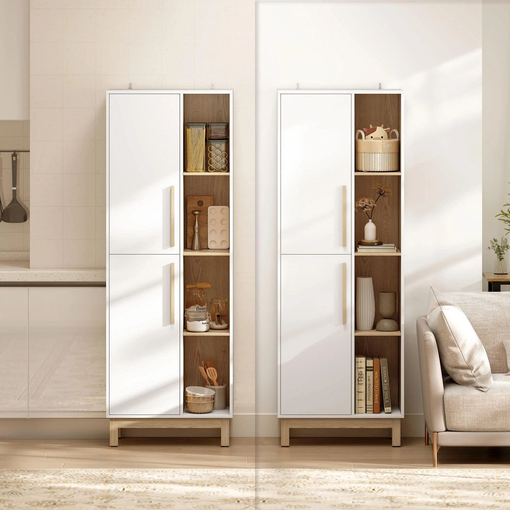 HOMCOM 176 cm aukščio knygų lentyna, 4 atviros lentynos, 2 spintelės, laisvai pastatoma, MDF, balta