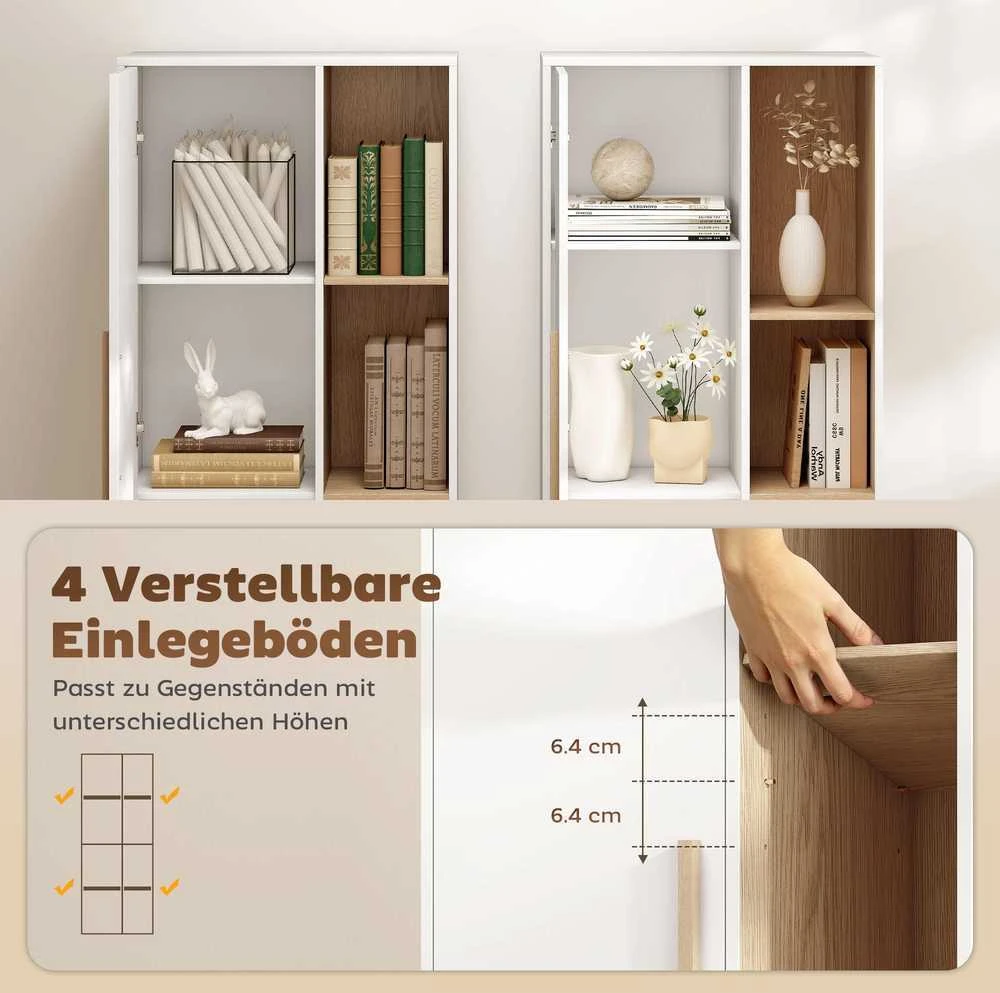 HOMCOM 176 cm aukščio knygų lentyna, 4 atviros lentynos, 2 spintelės, laisvai pastatoma, MDF, balta