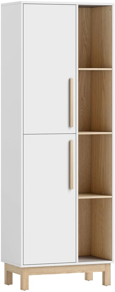 HOMCOM 176 cm aukščio knygų lentyna, 4 atviros lentynos, 2 spintelės, laisvai pastatoma, MDF, balta