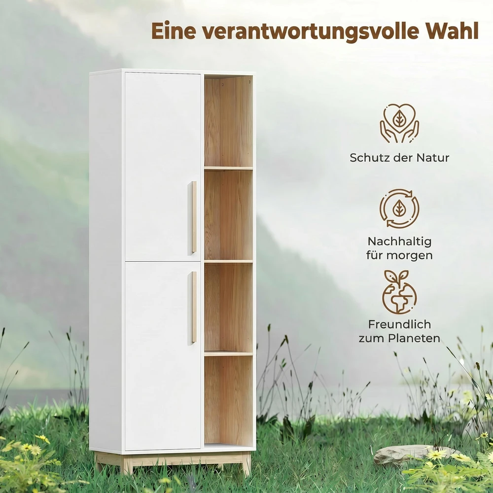 HOMCOM 176 cm aukščio knygų lentyna, 4 atviros lentynos, 2 spintelės, laisvai pastatoma, MDF, balta