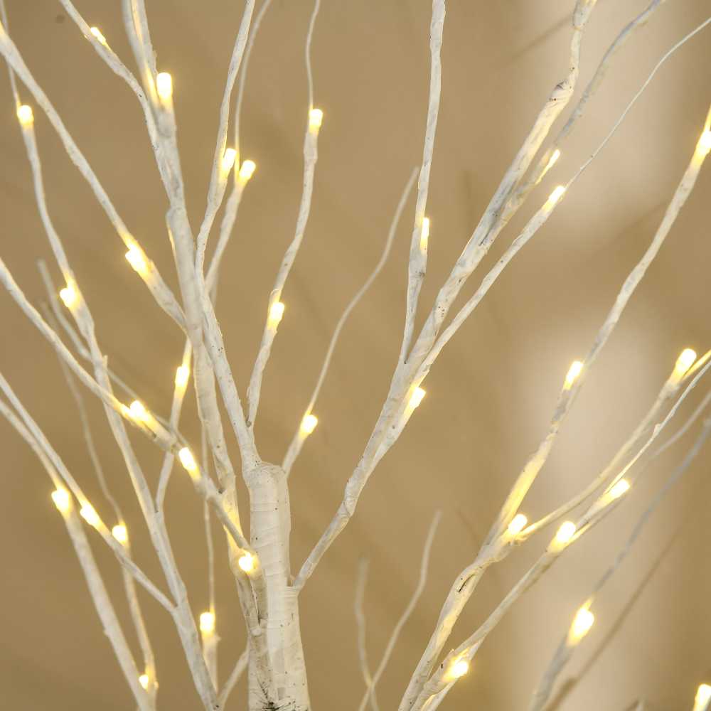 Homcom LED dekoratyvinis beržas su 96 šiltai baltomis LED lemputėmis, baltas, 22 × 22 × 180 cm