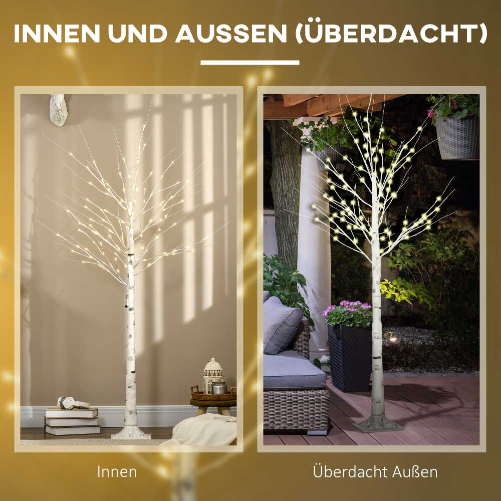 Homcom LED dekoratyvinis beržas su 96 šiltai baltomis LED lemputėmis, baltas, 22 × 22 × 180 cm