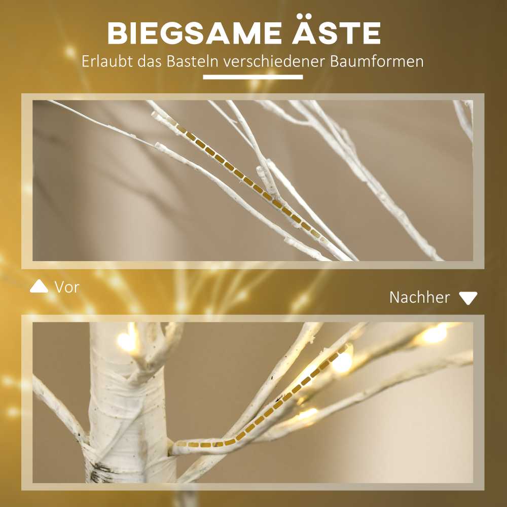 Homcom LED dekoratyvinis beržas su 96 šiltai baltomis LED lemputėmis, baltas, 22 × 22 × 180 cm