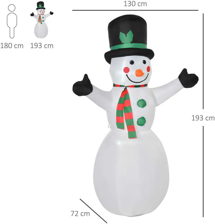 Homcom Pripučiamas kalėdinis sniego senis su LED apšvietimu, baltas, 130 × 72 × 193 cm