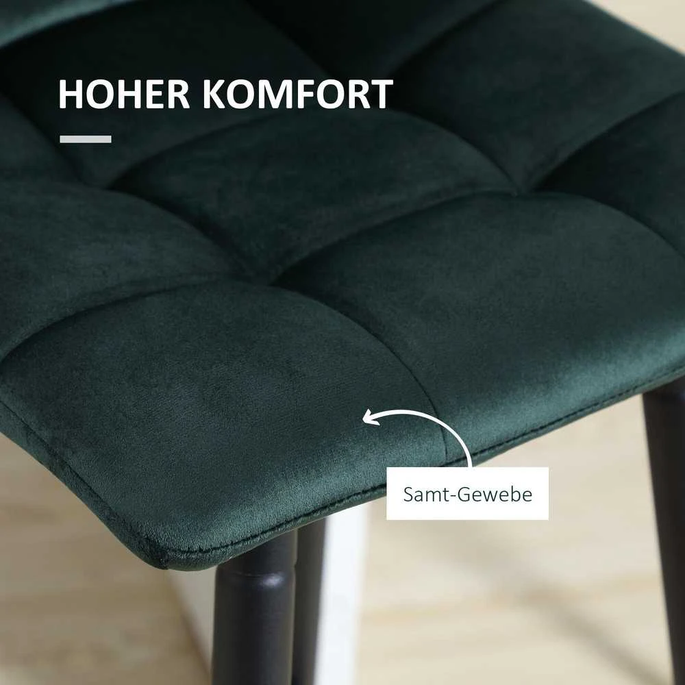 HOMCOM 2 vnt. baro kėdžių komplektas, bistro kėdės su kojų atrama, baro kėdė, aksominis apmušalas, virtuvės kėdė, stalviršio kėdžių komplektas su plieninėmis kojomis svetainei, valgomajam, žalia, 42 x 47 x 105 cm