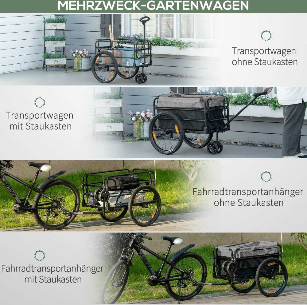 HOMCOM 2-in-1 dviračio priekaba krovininė priekaba transportavimo vežimėlis dviračiui su 20 colių pneumatiniais ratais 40 kg keliamosios galios 130 x 64 x 64/103 cm