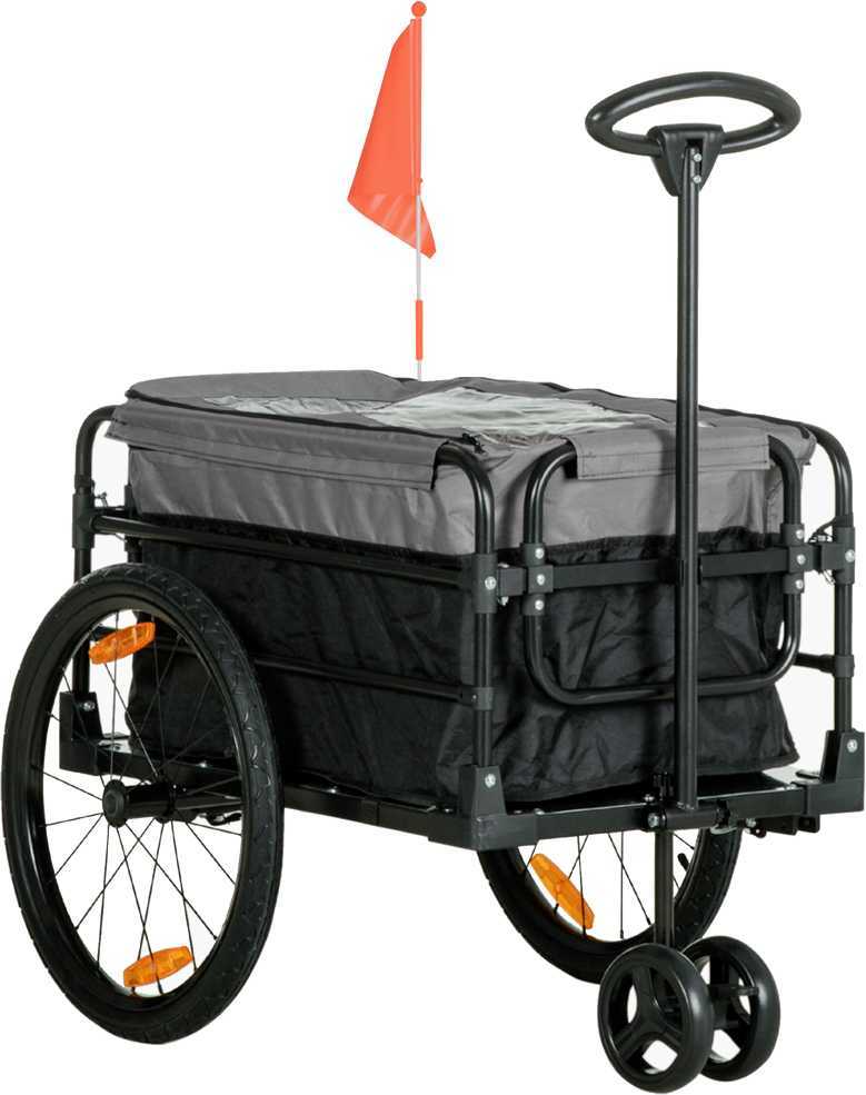 HOMCOM 2-in-1 dviračio priekaba krovininė priekaba transportavimo vežimėlis dviračiui su 20 colių pneumatiniais ratais 40 kg keliamosios galios 130 x 64 x 64/103 cm