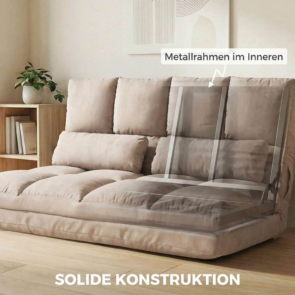 Fotelis HOMCOM 2-in-1 grindų sėdynė, sofa-lova su 3 padėčių reguliuojamu atlošu, aksominė, smėlio spalvos, 102x73x60 cm