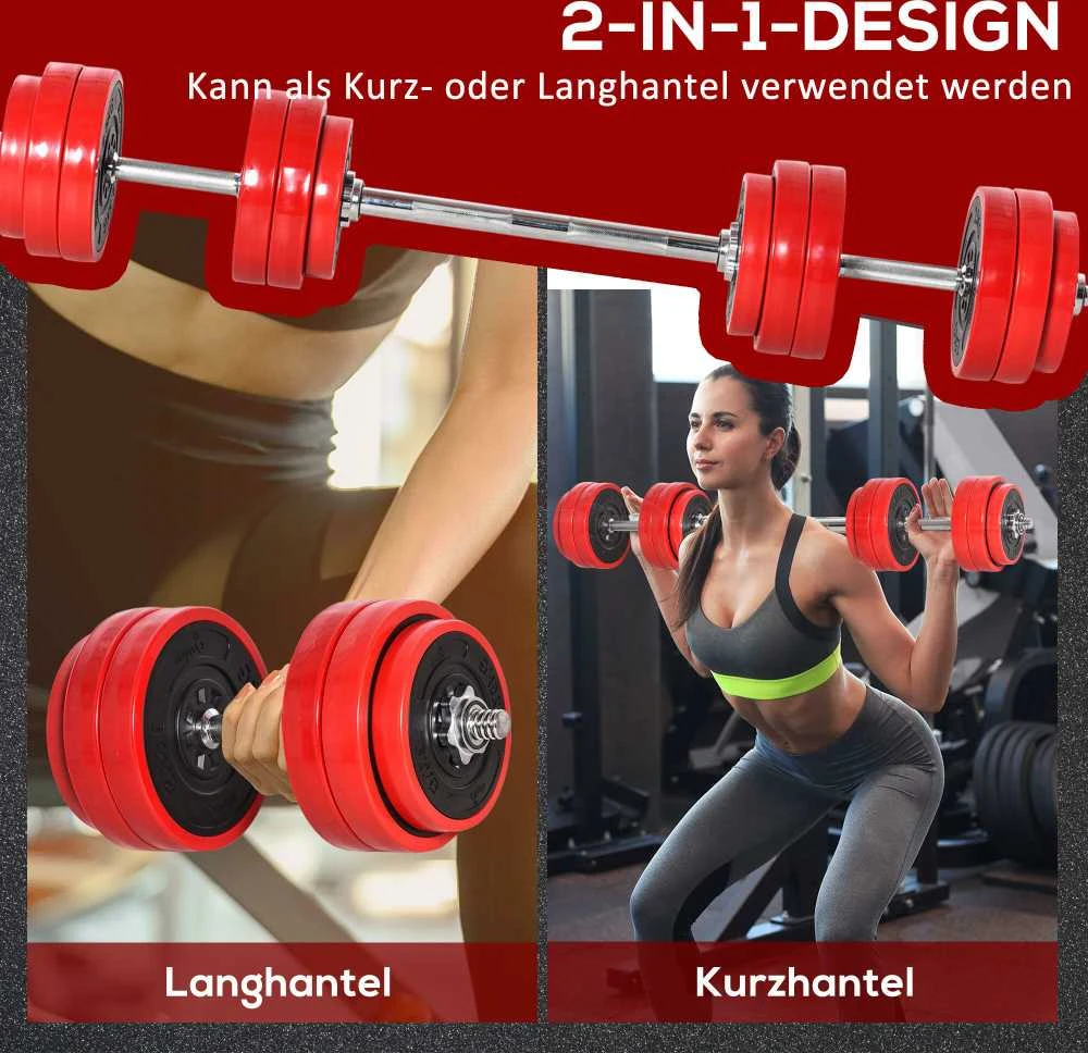 HOMCOM 2-in-1 reguliuojamų svarmenų rinkinys 20/30 kg, plienas/PP plastikas, raudona/juoda