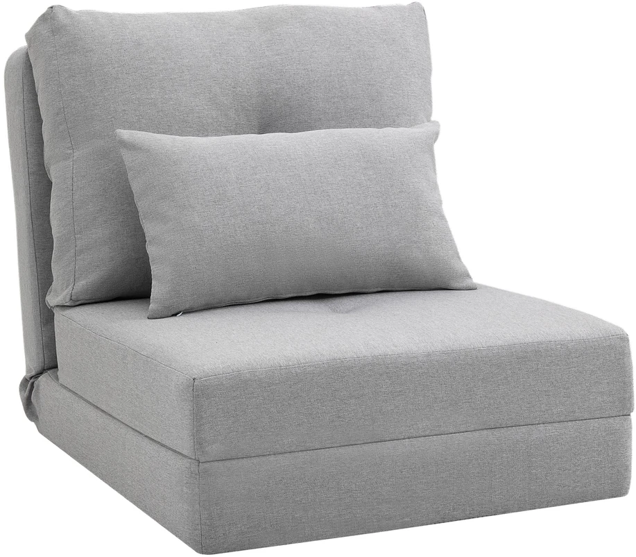 HOMCOM 2-in-1 sulankstomas grindų fotelis-lova su reguliuojamu atlošu, grindų sofa su dekoratyvine pagalve, grindų sėdimoji pagalvė svetainei, miegamajam, lininis, pilkas
