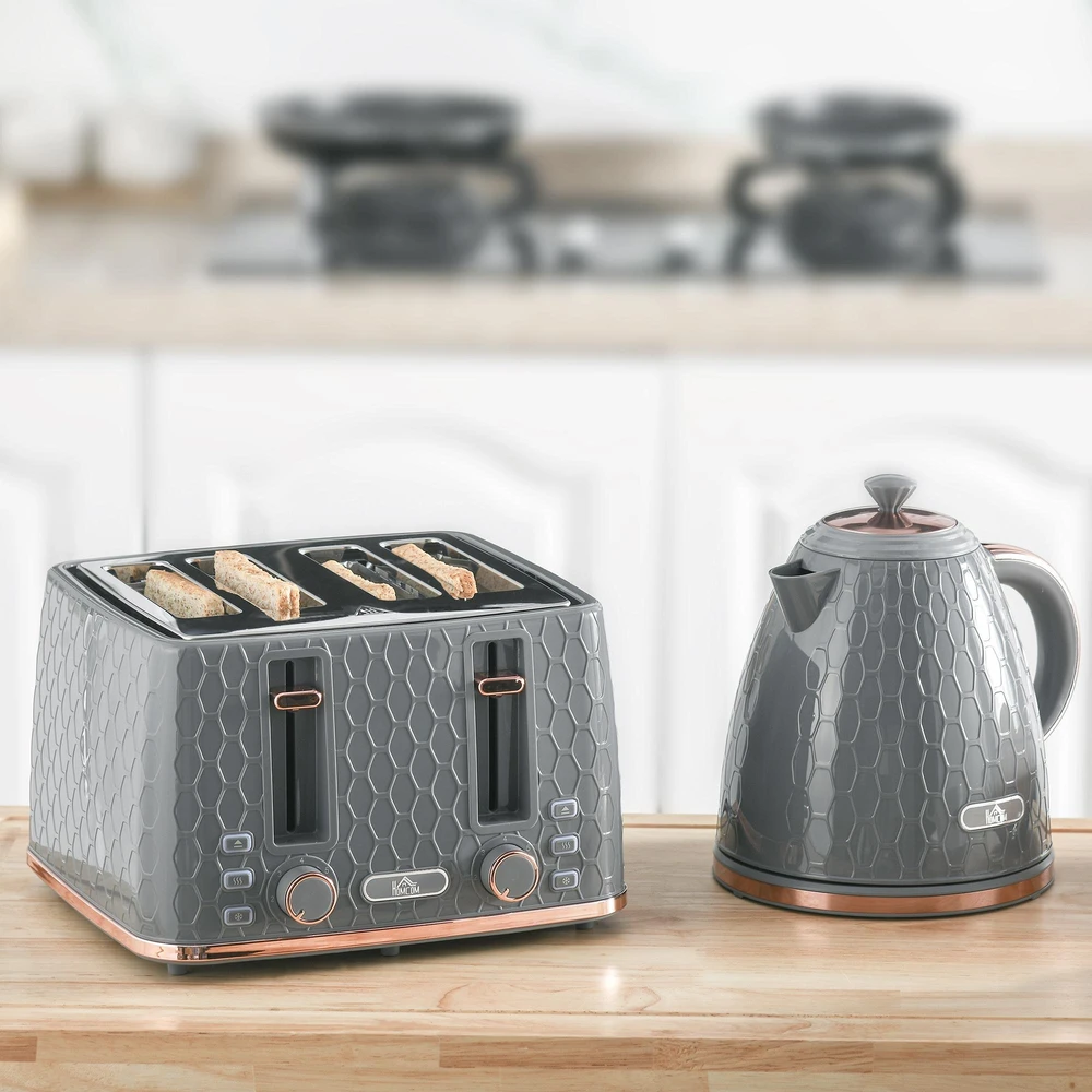 HOMCOM 2-in-1 virtuvės rinkinys, skrudintuvas ir virdulys, keli variantai, 1,7 l, 4 skrudinimo vietos vienu metu, plastikas, pilka