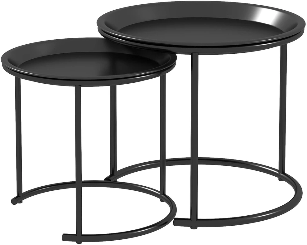 HOMCOM 2 kavos staliukų rinkinys, apvalus staliukas, sukraunamas svetainės staliukas, sofos staliukas svetainei, miegamajam, prieškambariui, plienas, Ø43/35 cm, juodas