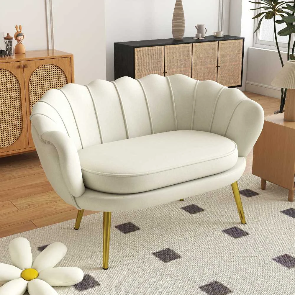 HOMCOM 2 sėdimų vietų sofa sofa minkšta sofa loveseat porankis aksomas iki 150 kg svetainė miegamasis kreminė 130x77x77cm