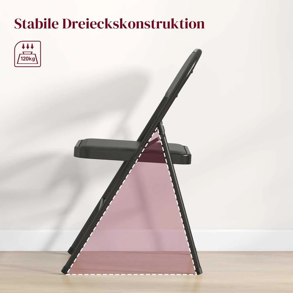 HOMCOM 2 sulankstomų kėdžių komplektas, nešiojama biuro kėdė su pagalvėle, plieninės kojos, sulankstoma kėdė biurui, priimamajam, laukiamajam, dirbtinė oda, juoda | Aosom