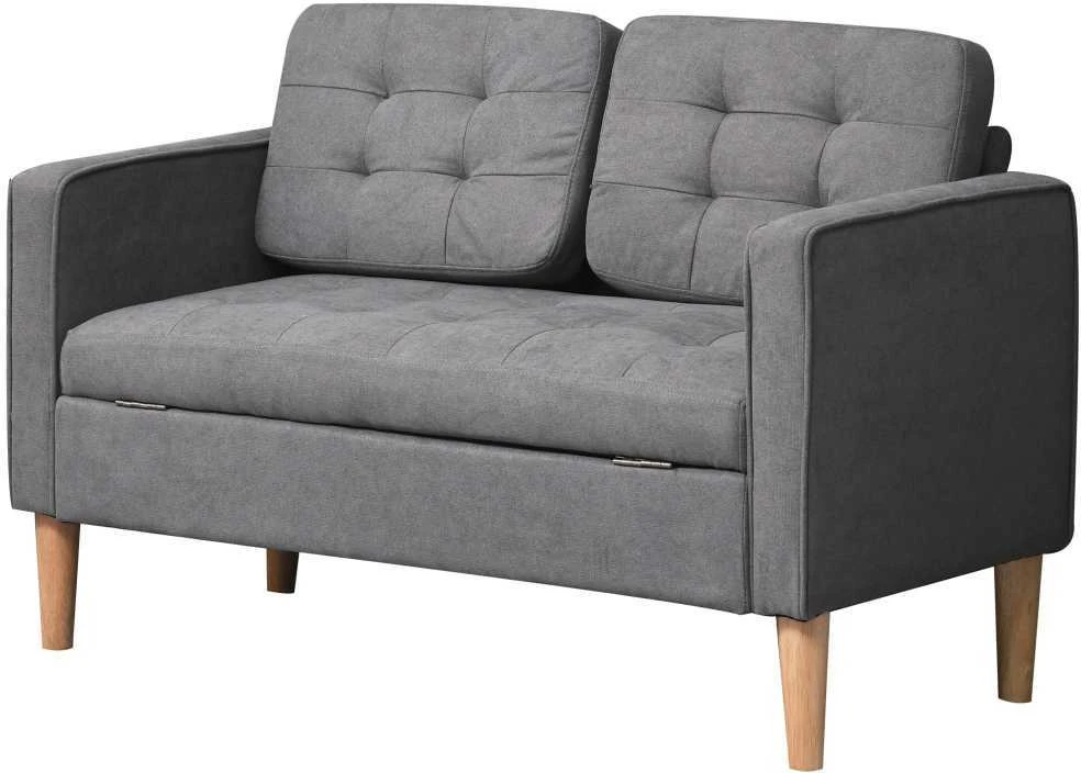 HOMCOM 2-viečių sofa, medžiaginė, nuimama, su pagalvėlėmis, kaučiukmedis, medvilnė, pilka, 117 x 62 x 78 cm