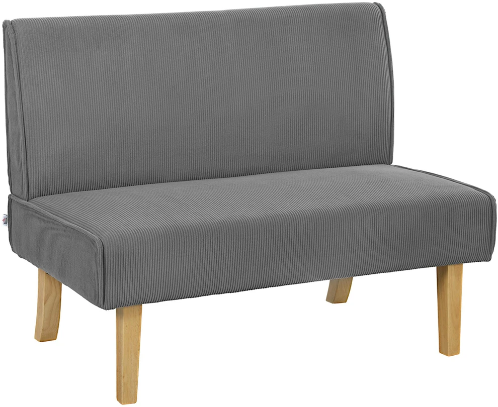 HOMCOM 2-vietė sofa, sofa su velveto optika, medinės kojelės, paminkštinta sofa, dvivietė sofa miegamajam, svetainei, 110 x 62 x 85 cm, pilka