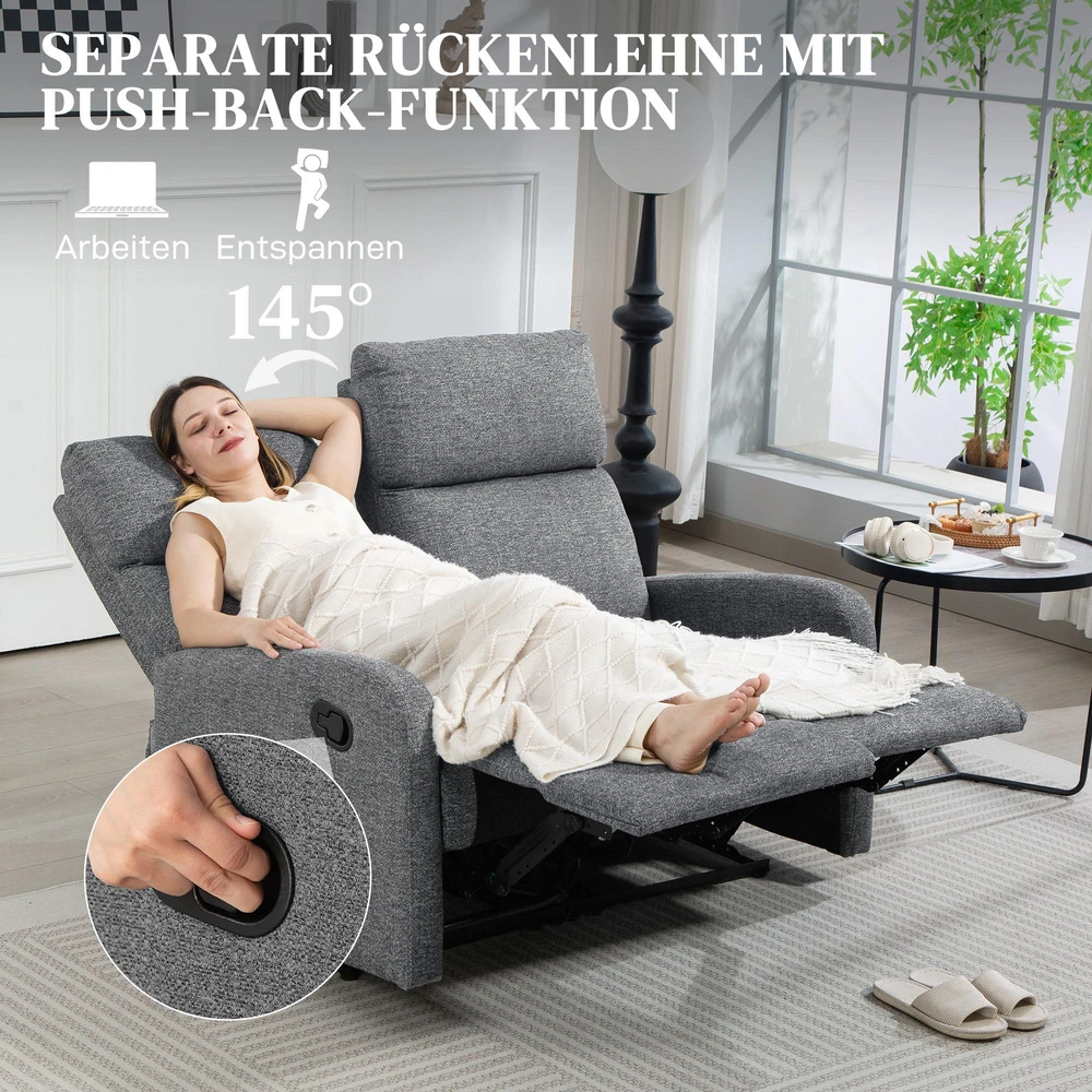 Fotelis HOMCOM 2 vietneutterflyų sofa, individualiai reguliuojami atlošai, kojų atrama, audinio apmušalas, plienas, pilka