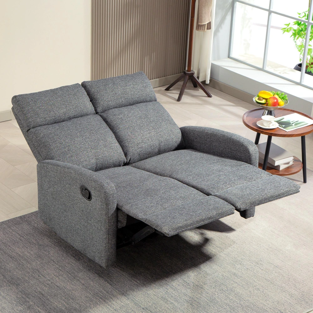 Fotelis HOMCOM 2 vietneutterflyų sofa, individualiai reguliuojami atlošai, kojų atrama, audinio apmušalas, plienas, pilka