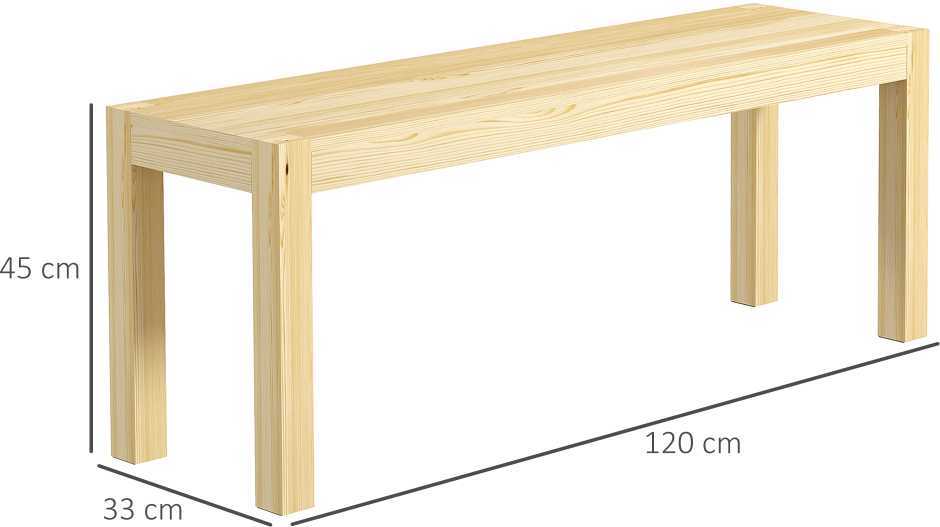 HOMCOM suoliukas 2-vietis, kaimiško stiliaus medinis suoliukas, valgomojo suoliukas, virtuvės suoliukas svetainei, iki 240 kg, pušies mediena, natūralus, 120x33x45 cm